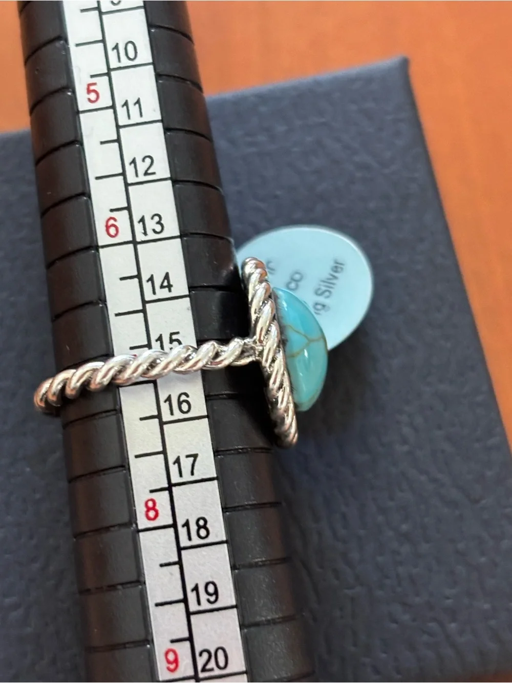 Turquoise Cabochon Rope-Edge Sterling silver Ring - Blue size 7